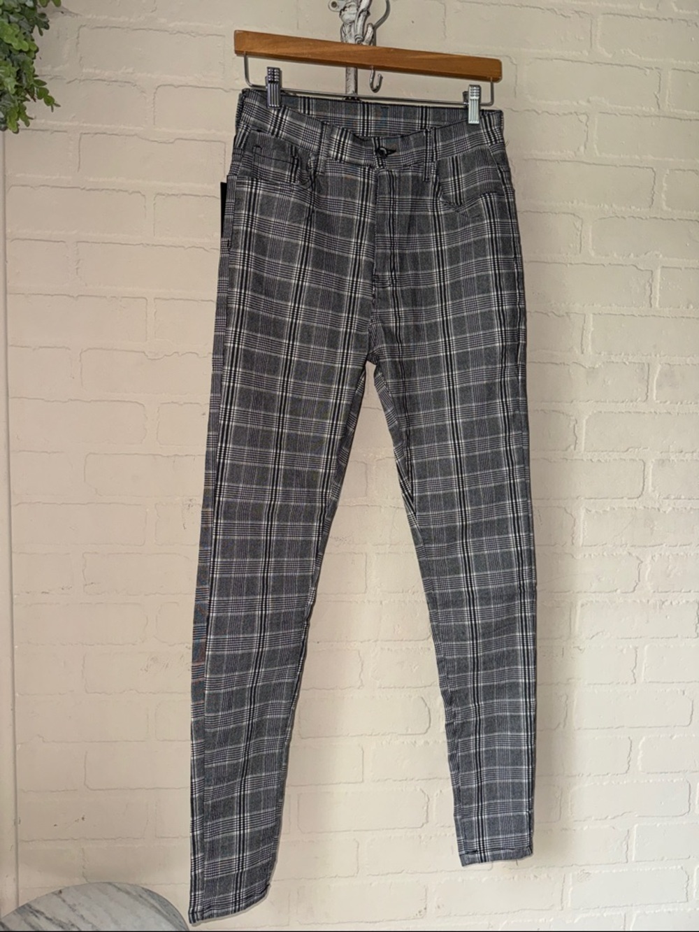 Plaid pants Skinny Trousers stretch NEW dark academia pockets
